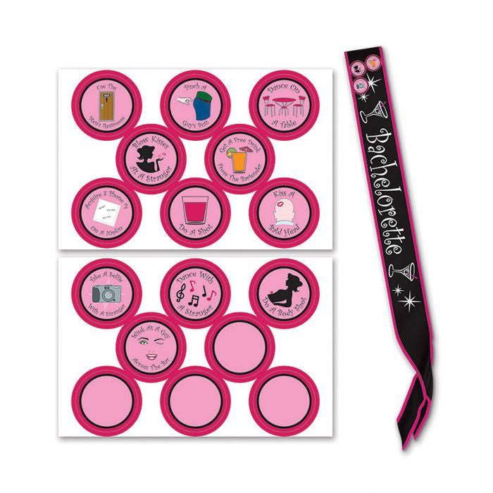 Bachelorette Sash w/Stick On Badges