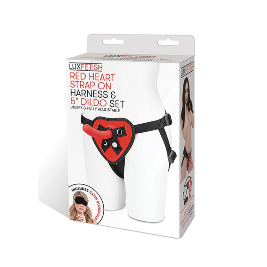 Lux Fetish 5" Dildo Red Heart Harness Set