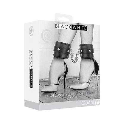 Shots Ouch Black & White Plush Bonded Leather Ankle Cuffs