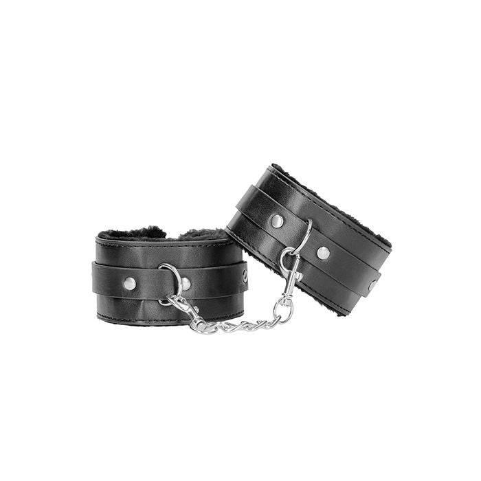 Shots Ouch Black & White Plush Bonded Leather Ankle Cuffs