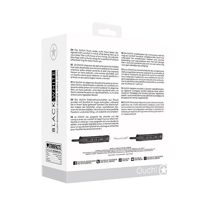 Shots Ouch Black & White Plush Bonded Leather Ankle Cuffs