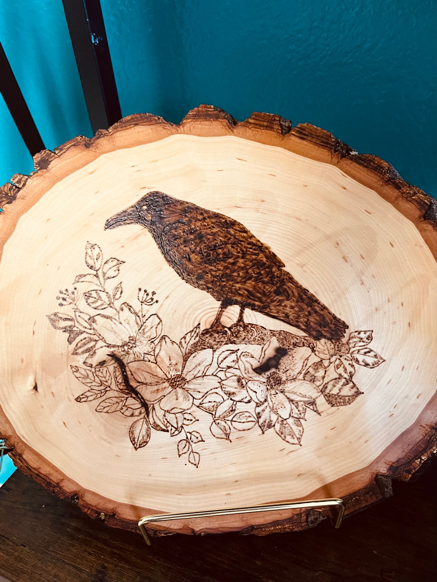 10x8 Burned Wood art-Bird w/Flowers